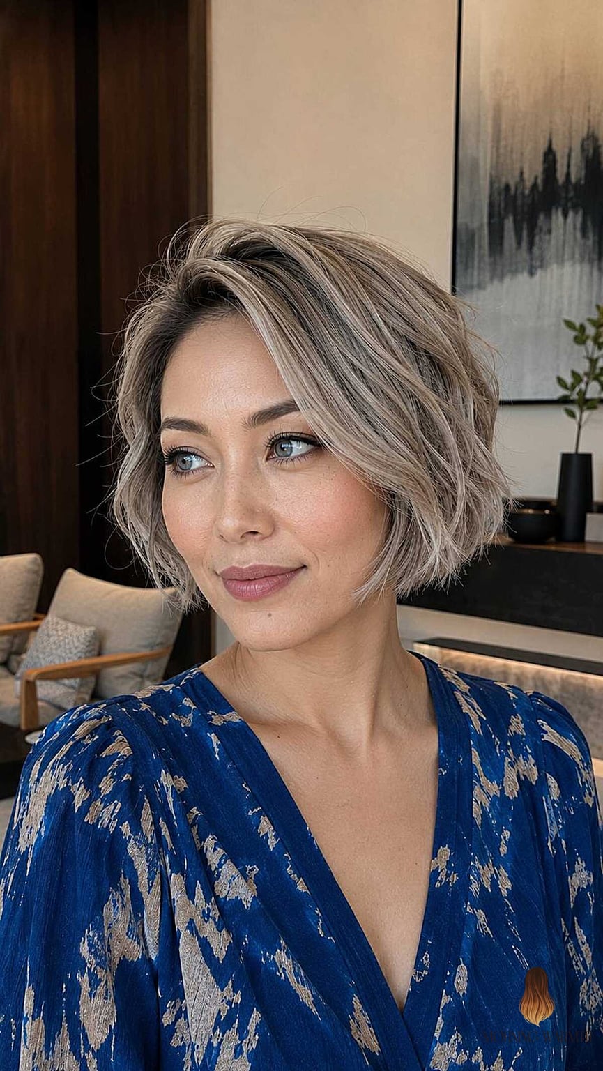 The Ash Blonde Wavy Bob with Shadow Root