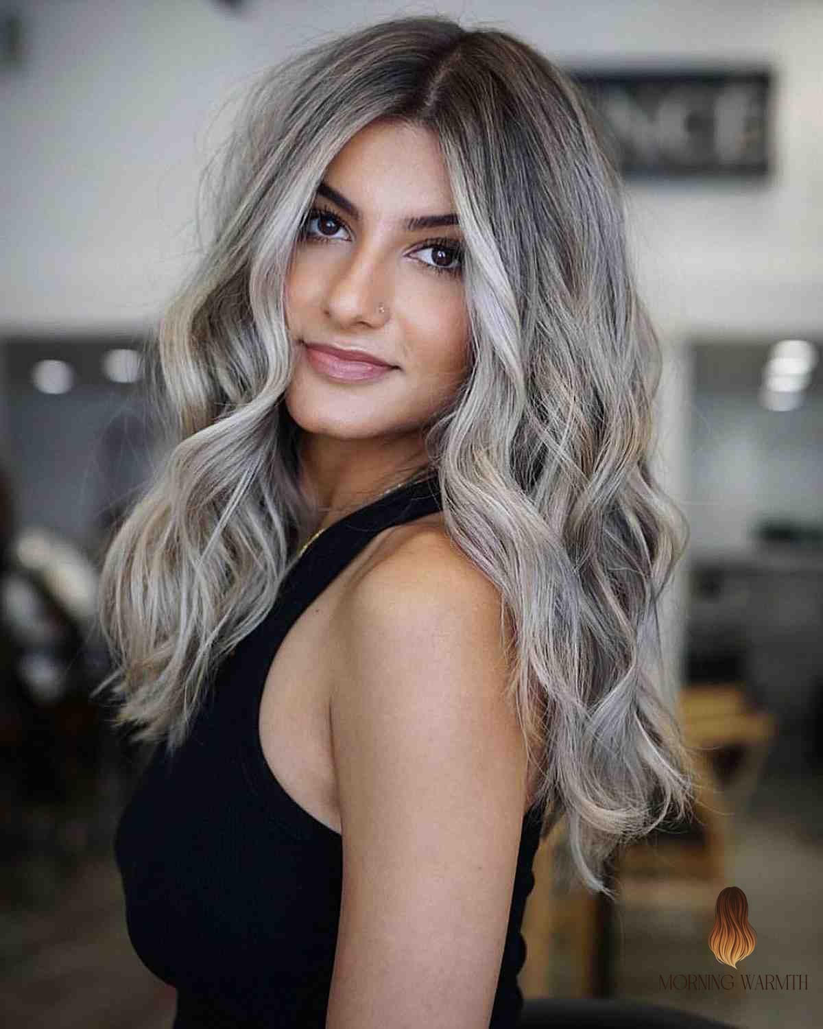 Ash Blonde Waves with Deeper Roots