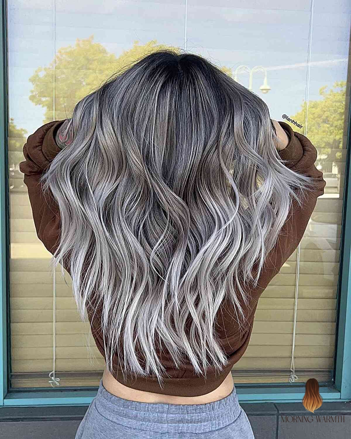 Ash Blonde Balayage Featuring Deeper Roots