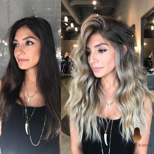 Ash Blonde Balayage with Dark Roots