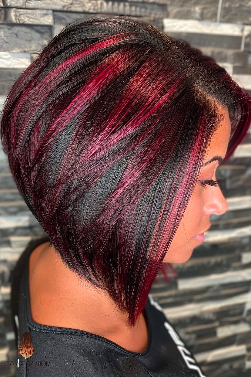 Black Bob with Red and Purple Highlights