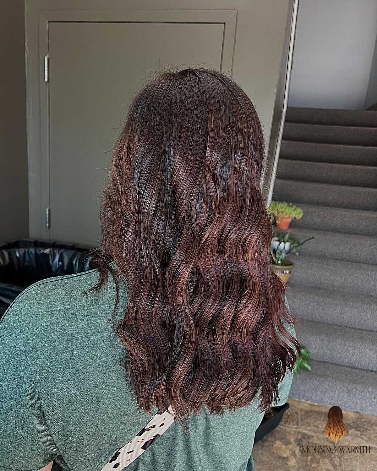 21 Summer Hair Color For Brunettes Ideas That Are Trending Right Now 7 Black Cherry Waves with Warm Red Undertones