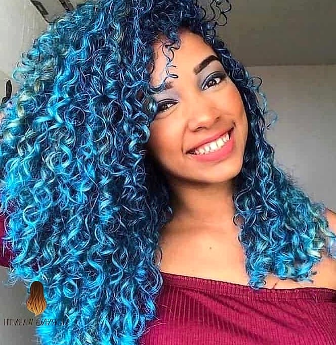 Blue Highlighted Curly Hair
