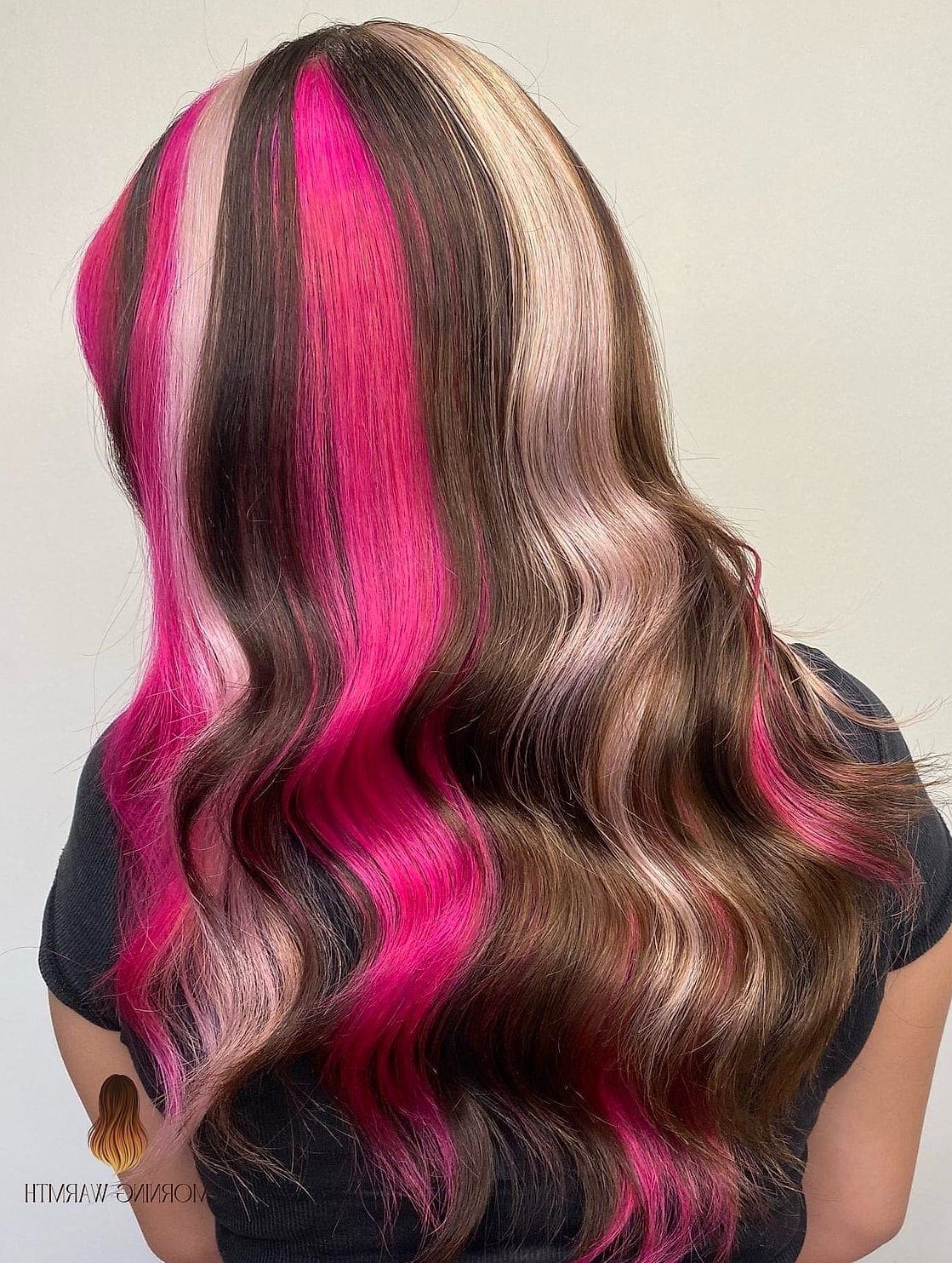 Bold Pink and Blonde Streaked Layers