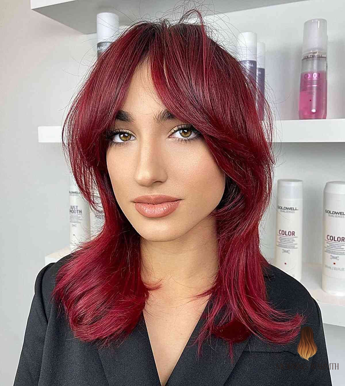 25 Cherry Cola Hair Color Ideas That Are Going Viral on Pinterest Right Now 3 Bright Cherry Coke on Face-Framing Cut