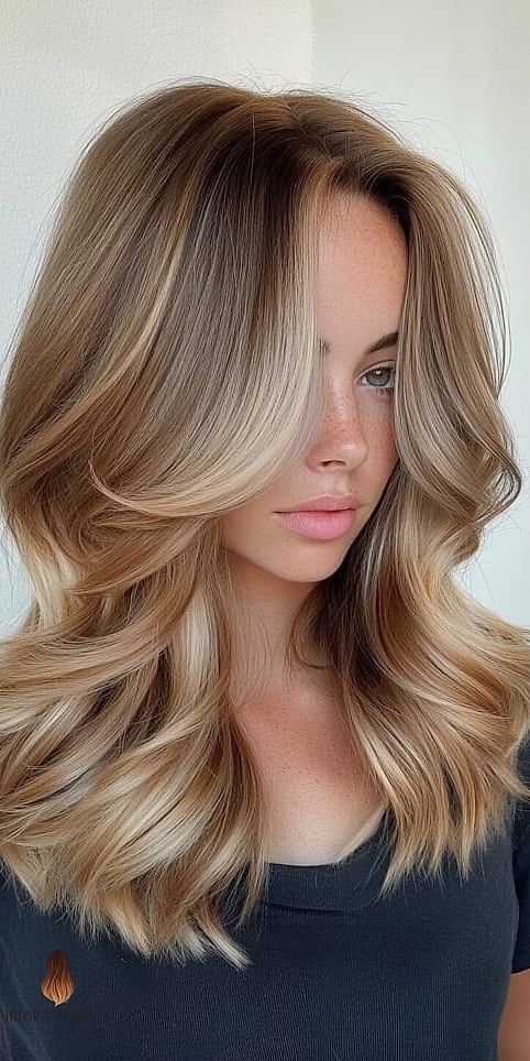 23 Balayage Hair Blonde Inspo Ideas Worth Pinning Immediately 12 Butterfly Cut with Soft Face-Framing Bangs
