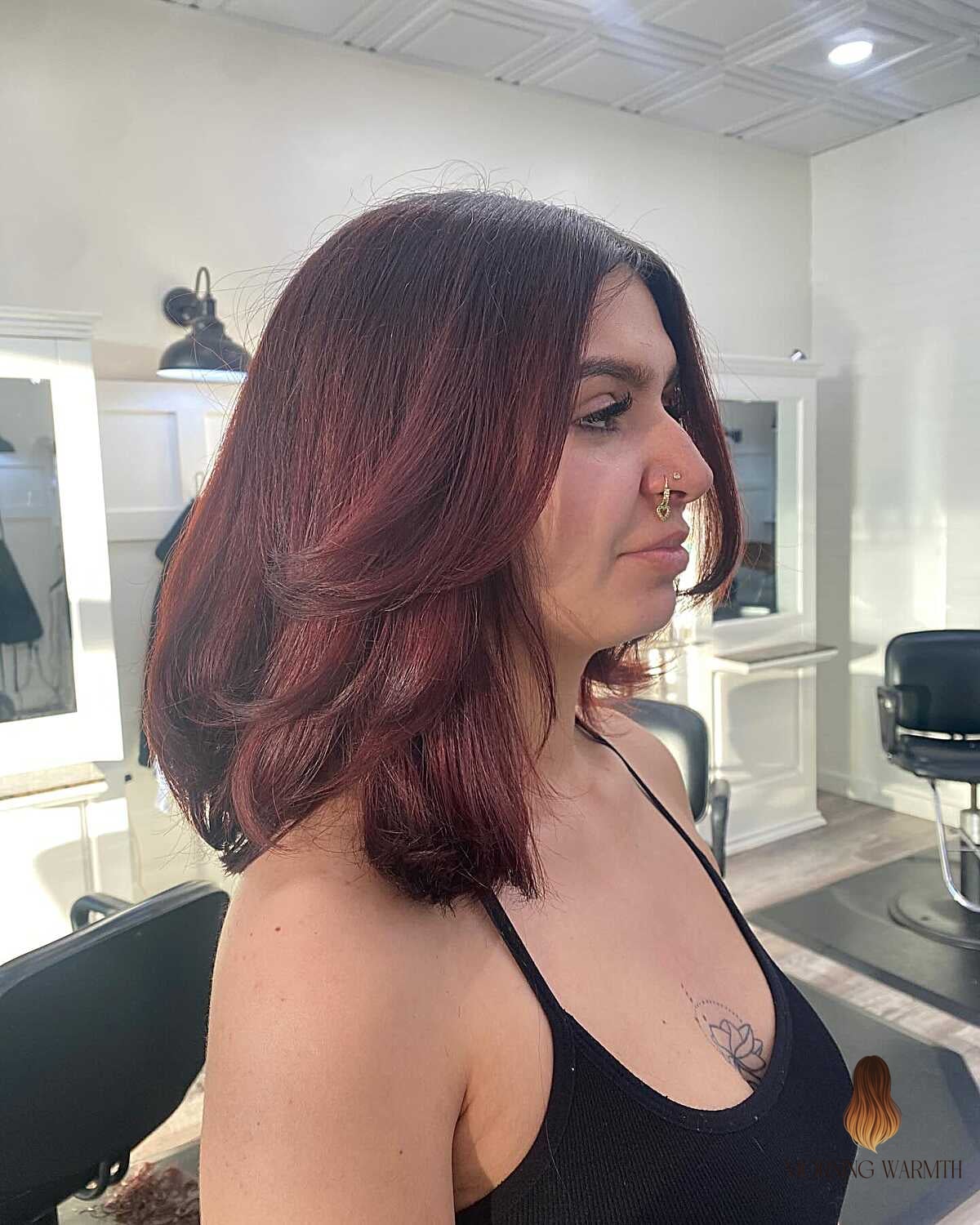 28 Balayage Blonde Looks You'll Want to Screenshot Immediately 11 Cherry Burgundy Layers with Blown-Out Volume