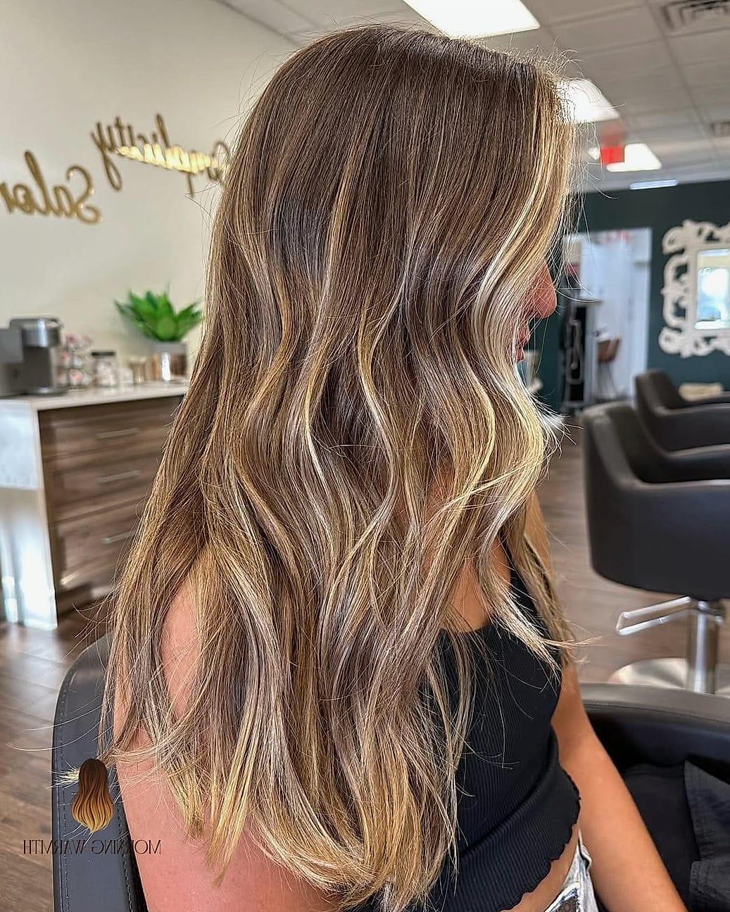 Chestnut Balayage with Golden Ends