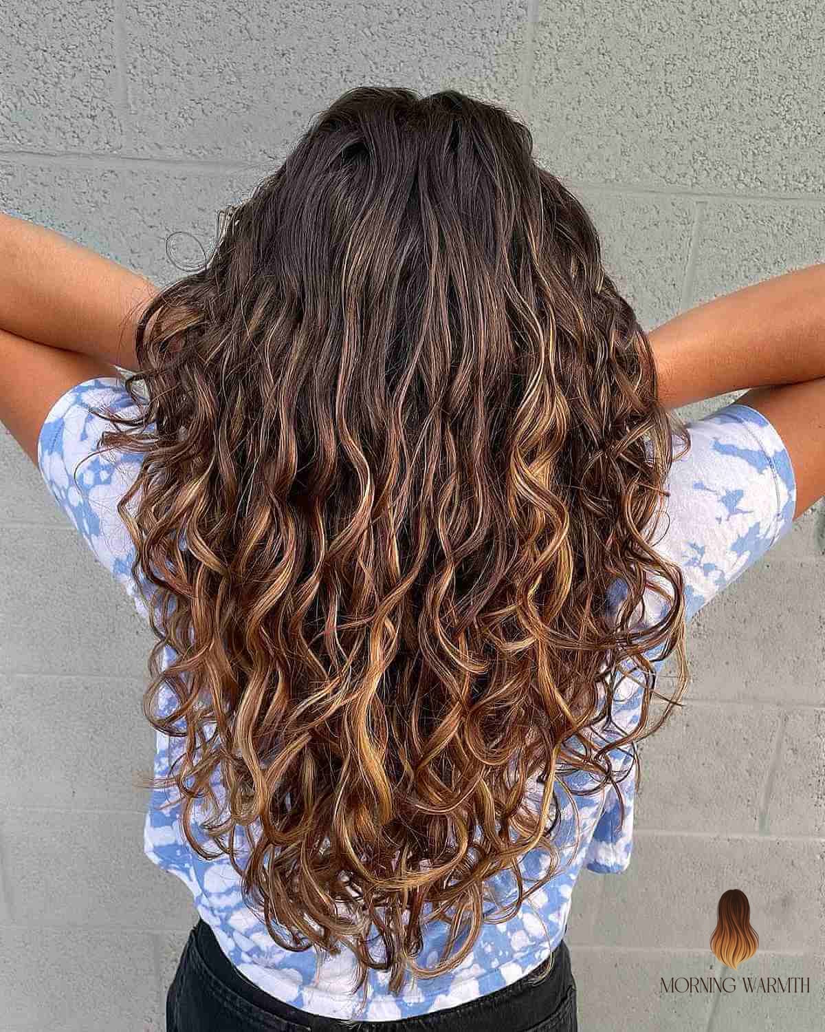 Chunky Blonde Highlights on Curly Brown Hair