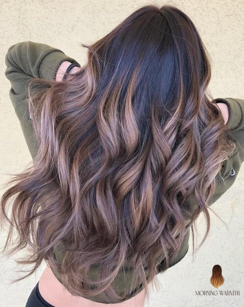 20 Mushroom Brown Hair Color Ideas That Are Breathtakingly Beautiful 4 Cool Mocha Purple Balayage