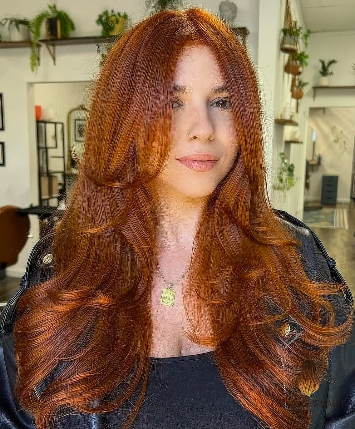 23 Dark Hair Color Ideas Inspo Ideas Worth Pinning Immediately 17 Copper Butterfly with Defined Bouncy Waves