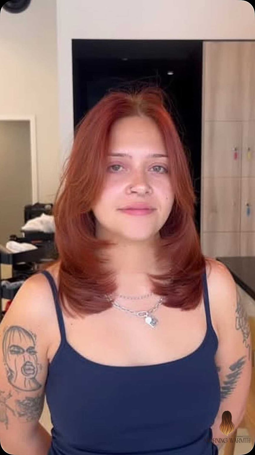 28 Balayage Blonde Looks You'll Want to Screenshot Immediately 12 Copper-Red Curtain Layers with Flippy Ends