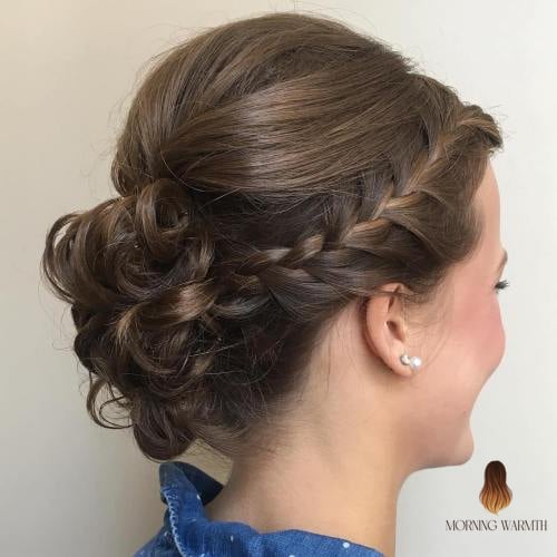Curly Bun with a French Braid
