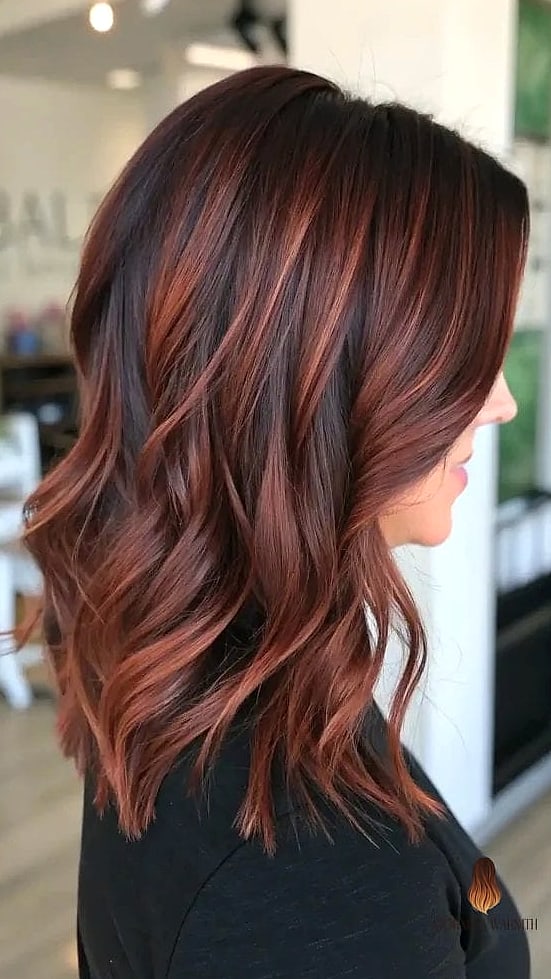 21 Mechas Balayage Ideas That Are Trending Right Now 3 Dark Auburn Bob