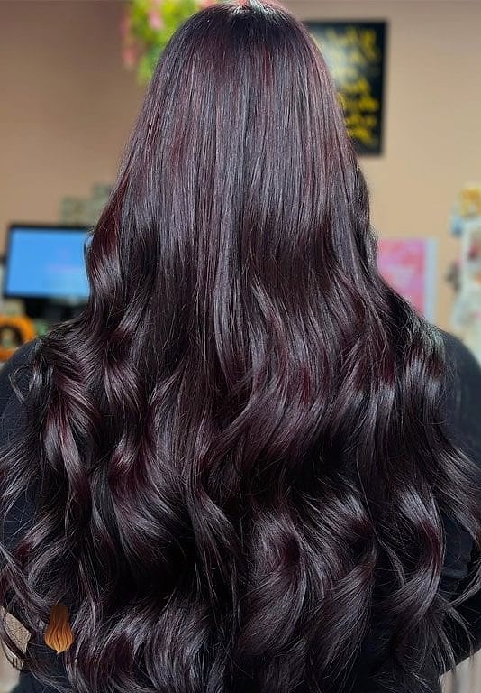 28 Black Cherry Hair Color Looks You'll Want to Screenshot Immediately 16 Dark Chocolate With Caramel Ribbons