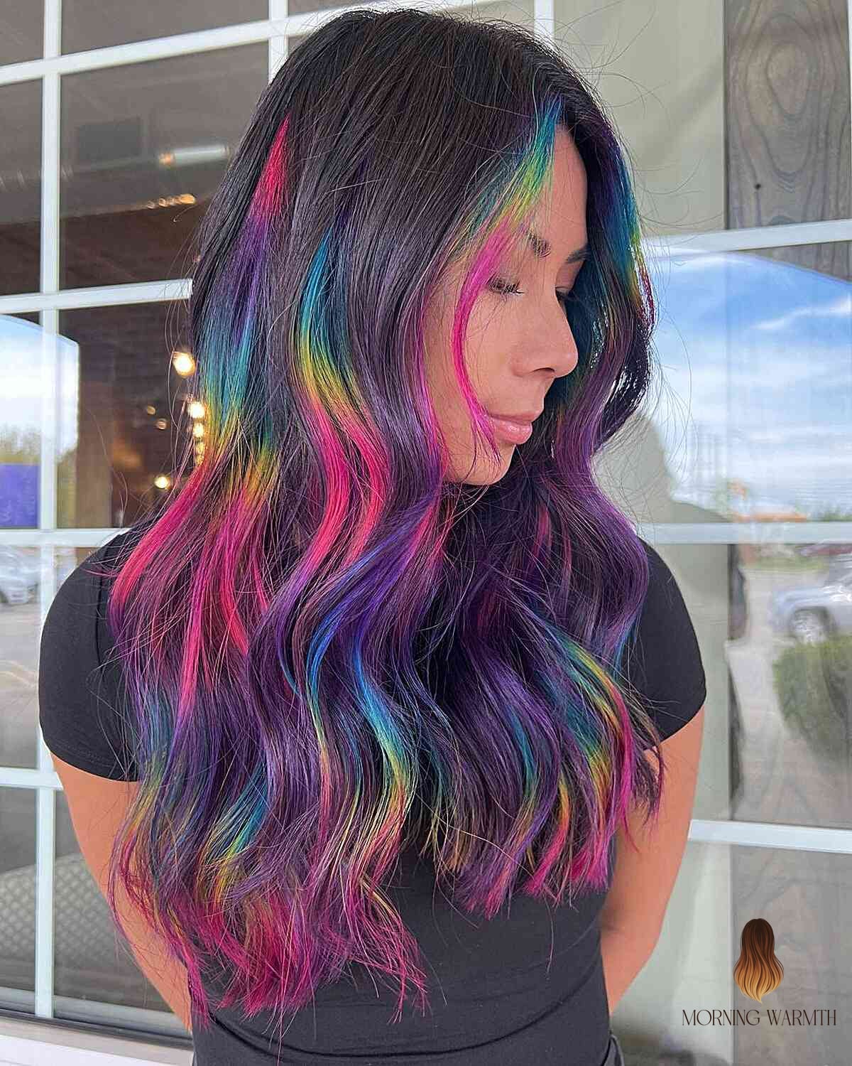 Dark Hair with Face-Framing Holographic Highlights