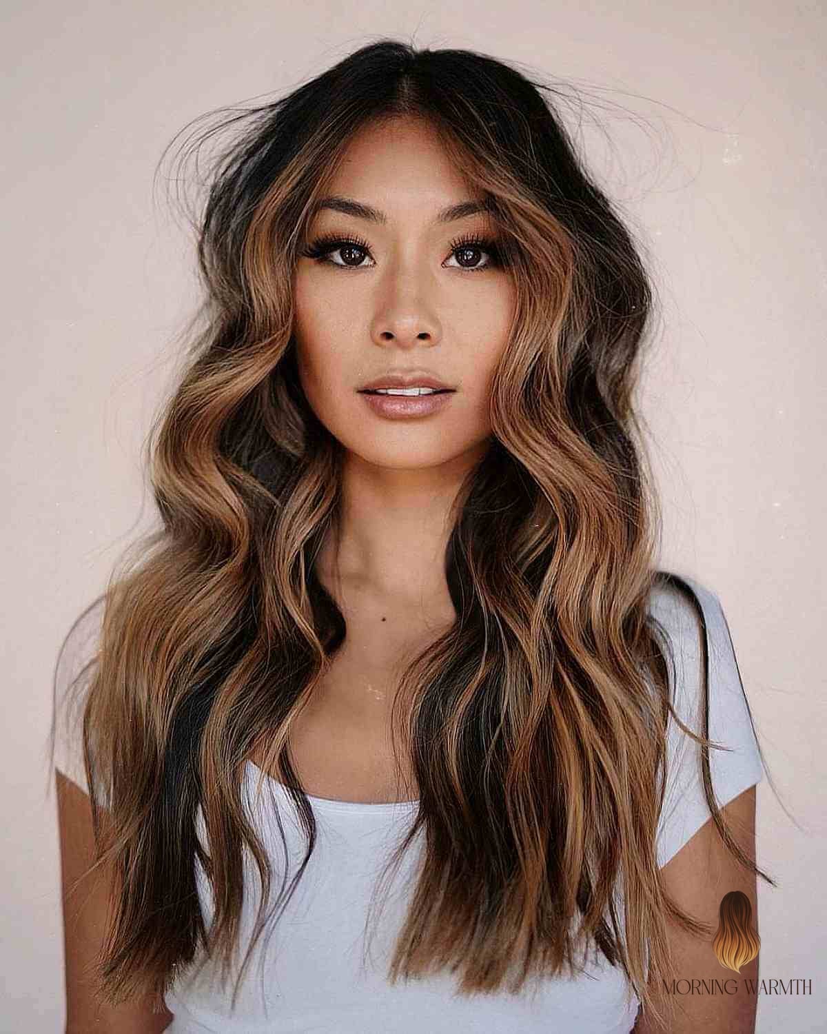 27 Balayage Caramelo Y Miel Ideas That Every Stylist Needs to See 15 Dark Long Hair with a Caramel-Toned Money Piece
