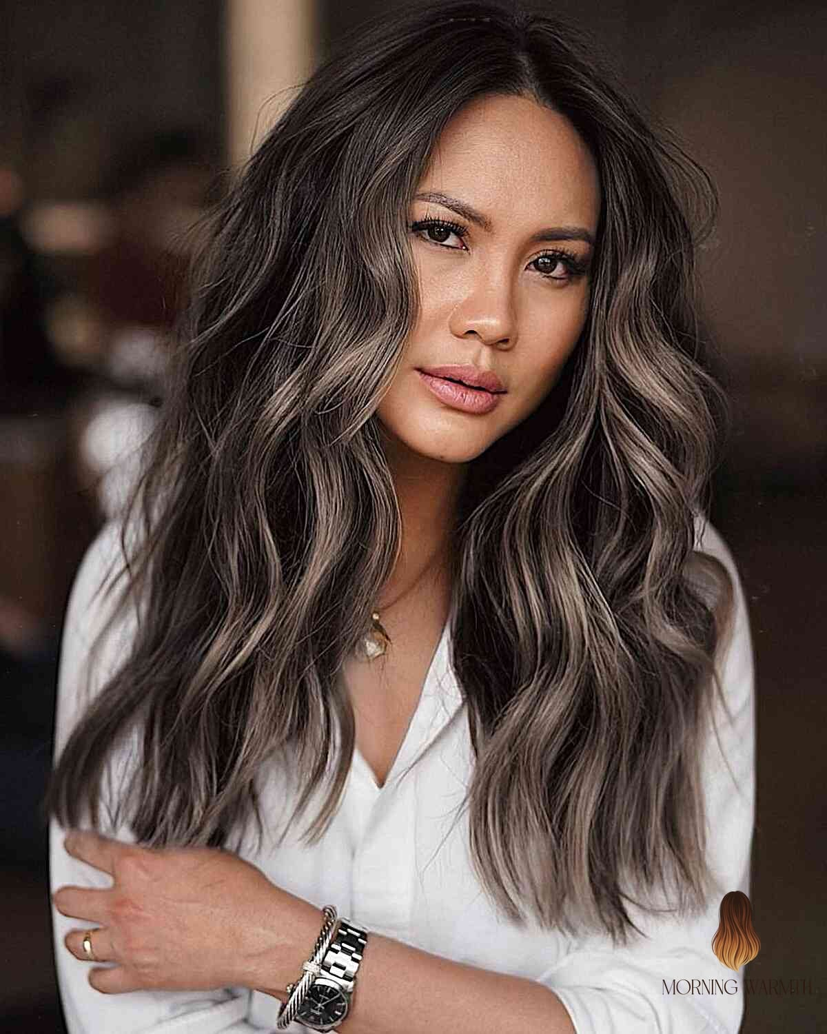 Deep Smoky Hair with Ash Blonde Highlights