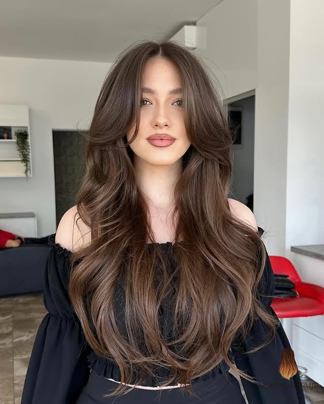 Elegant Long Layered Brown Hair with Soft Waves