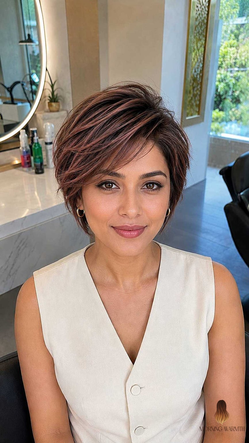 22 Black Hair Balayage Ideas Worth Bookmarking Right Now 13 The Feathered Berry-Toned Pixie Bob