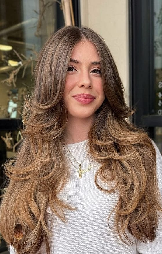 25 Honey Blonde Balayage Ideas That Are Going Viral on Pinterest Right Now 7 Honey Blonde Curtain Bangs