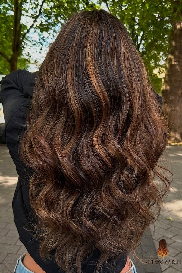 21 Brown Balayage Ideas That Are Trending Right Now 22 Long Wavy Layers with Chocolate Brown Balayage