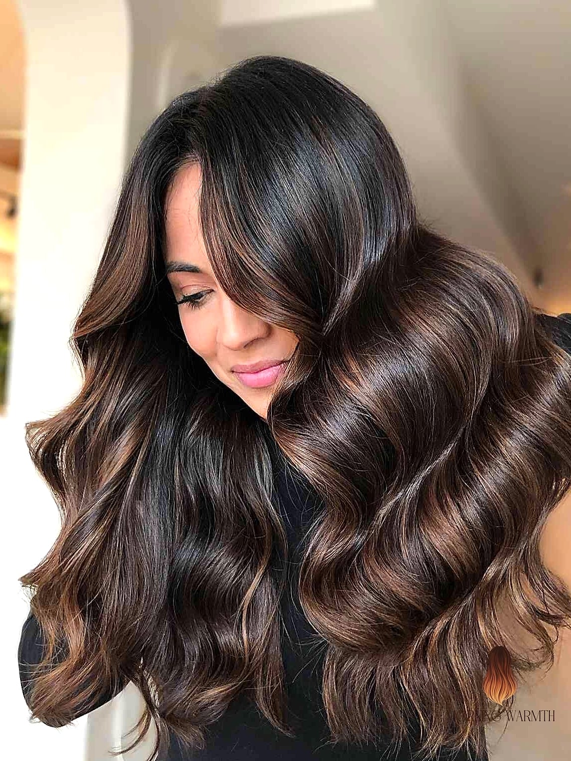 21 Brown Balayage Ideas That Are Trending Right Now 20 Luxurious Chocolate Brown Balayage with Waves