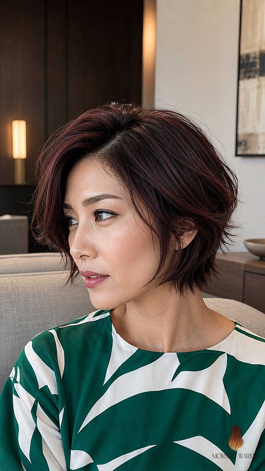 22 Black Hair Balayage Ideas Worth Bookmarking Right Now 10 The Mahogany Layered Bob in Profile