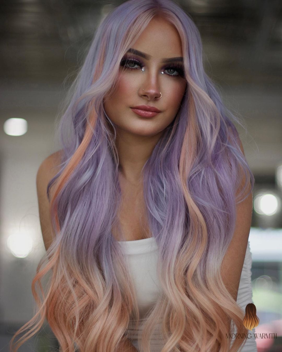 21 Summer Hair Color For Brunettes Ideas That Are Trending Right Now 19 Pastel Purple Hair with Peach Lowlights