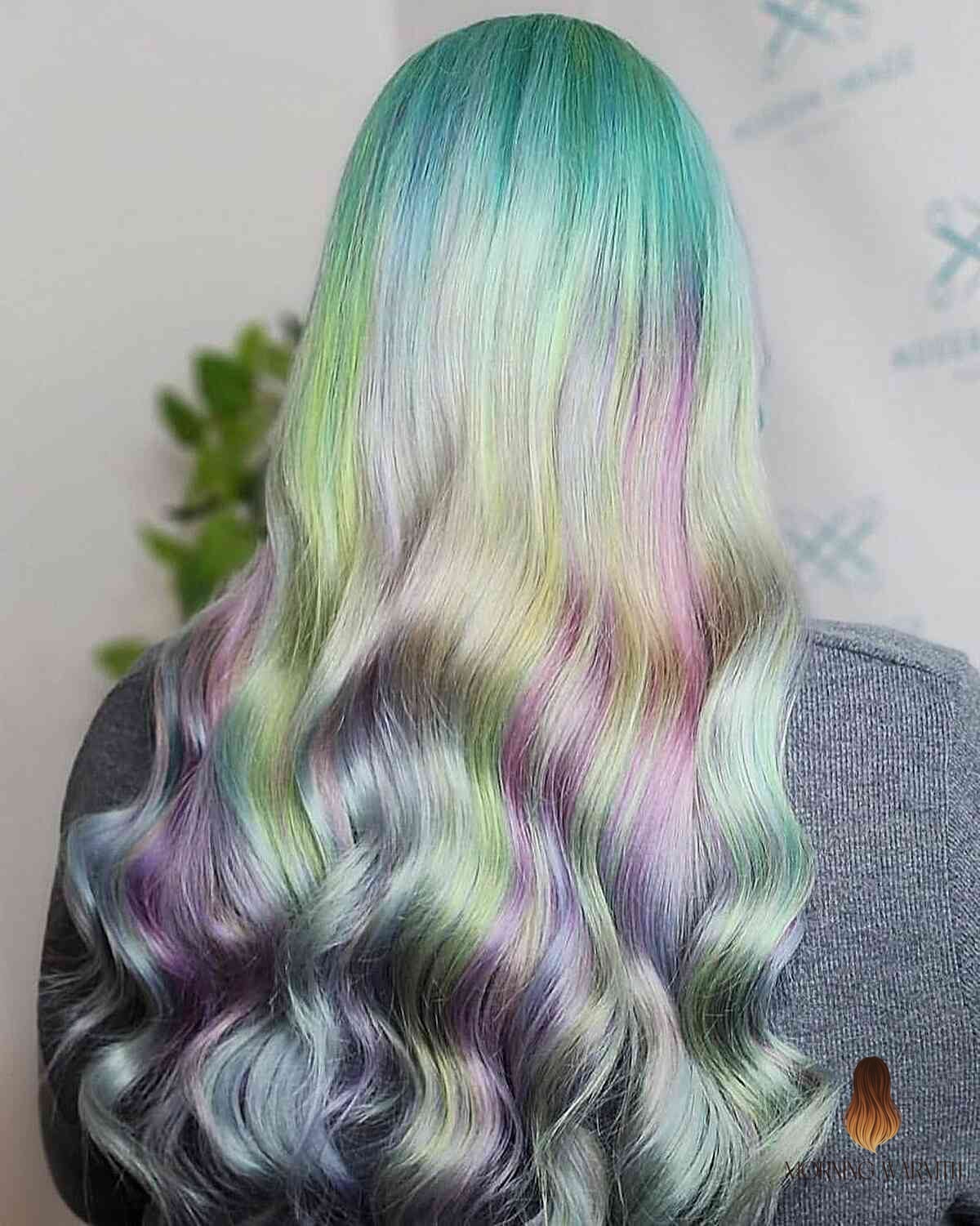 Platinum Holographic Hair with Green Roots