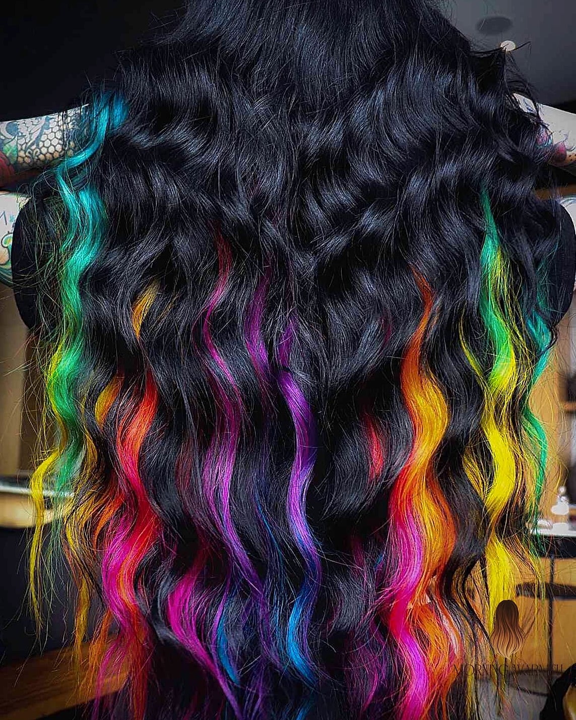 Rainbow Highlighted Black Hair