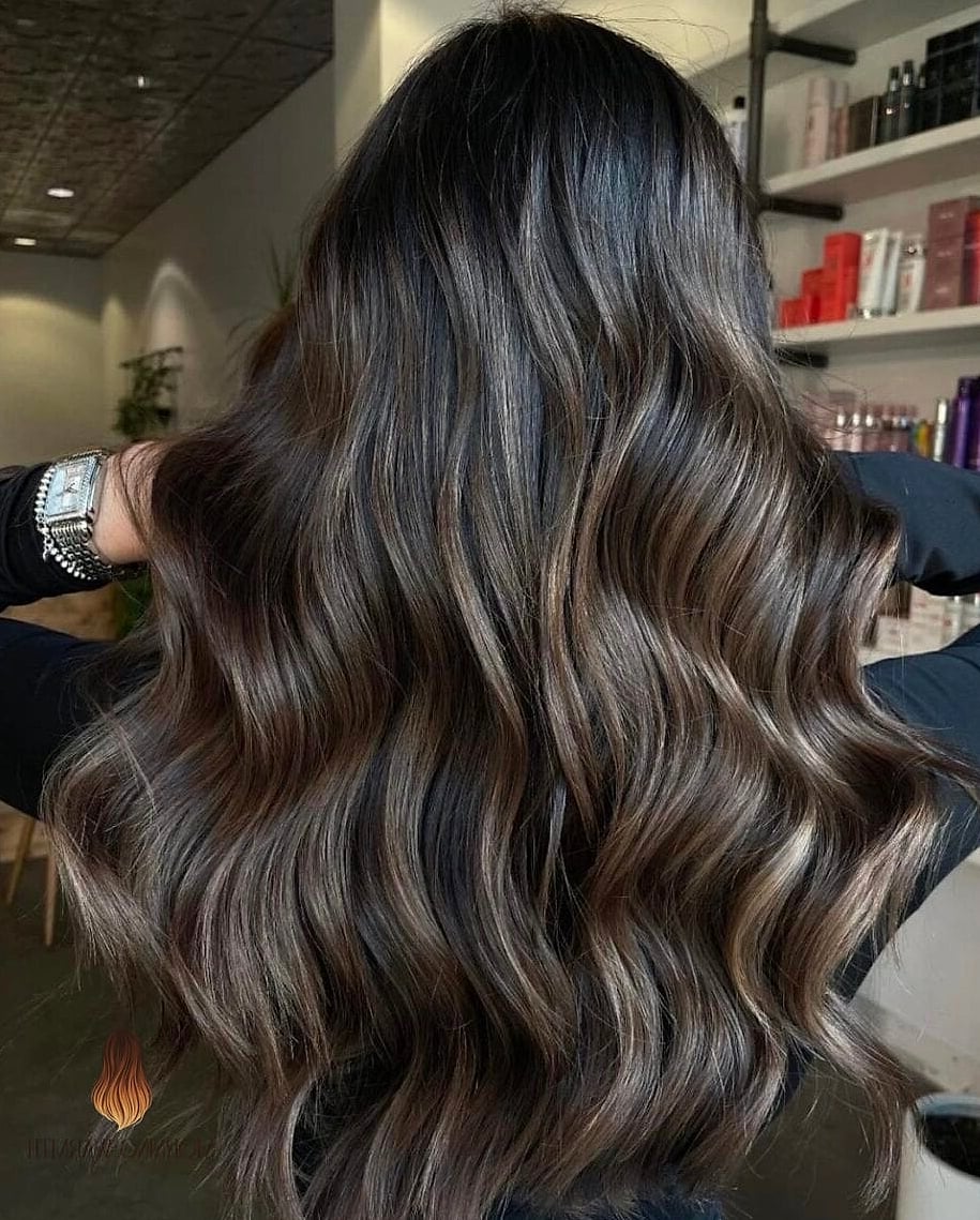 Rich Brunette Balayage with Beach Waves