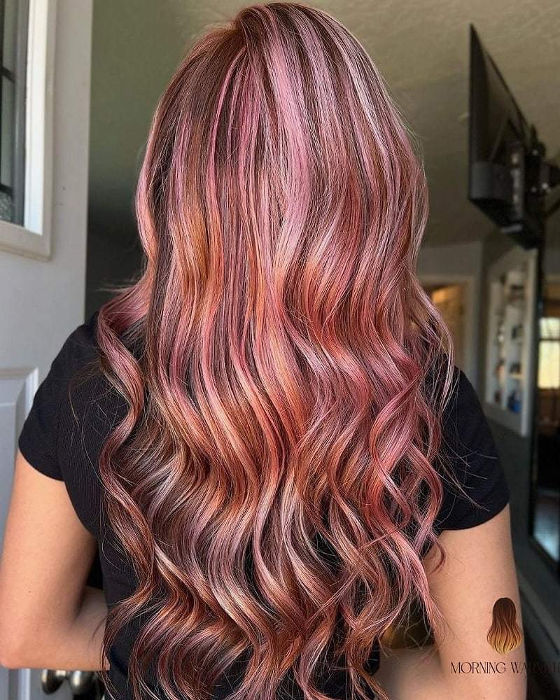 Rose Gold Highlights on Brown Hair