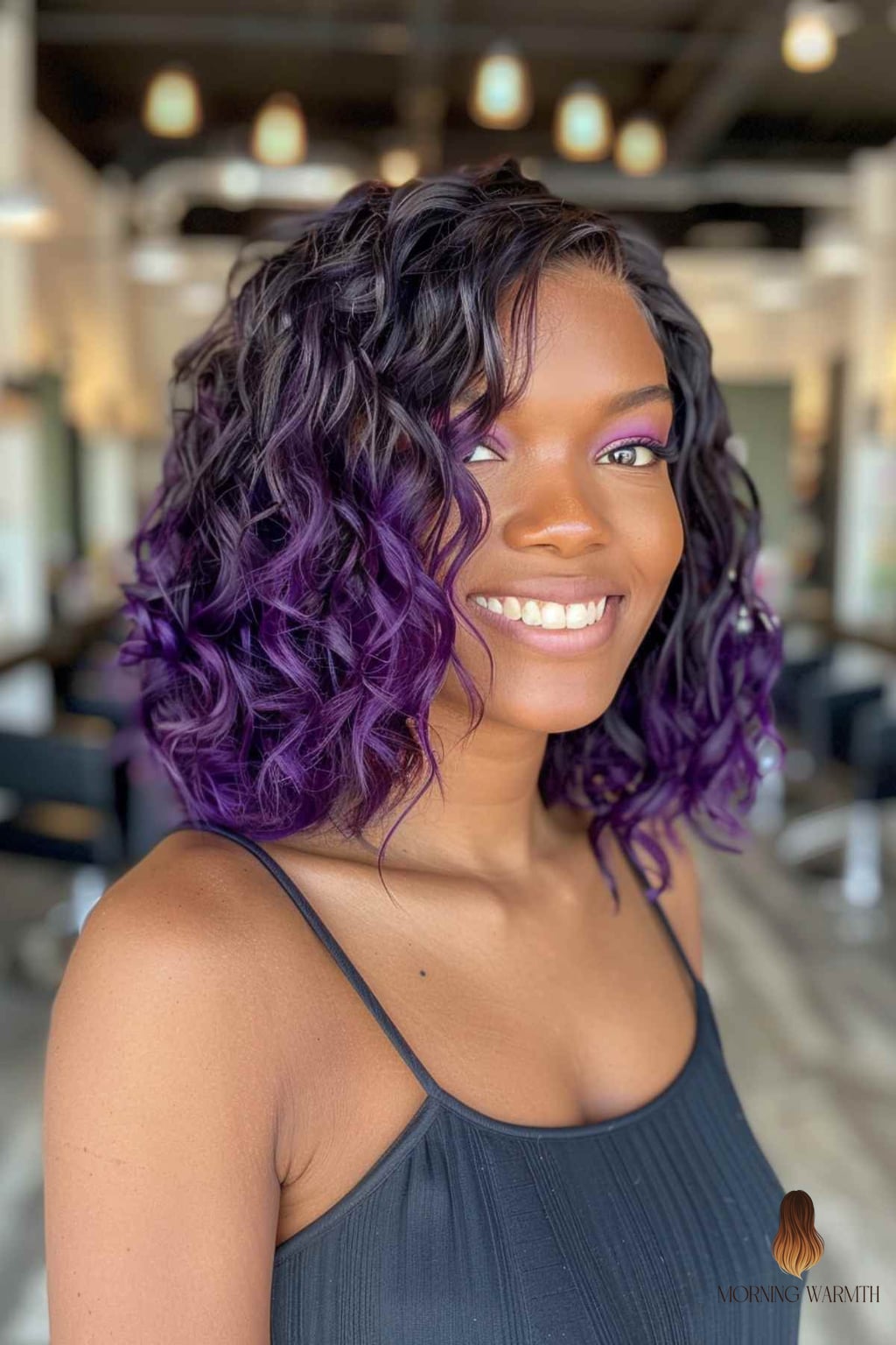 Short Black Hair with Vibrant Purple Tips