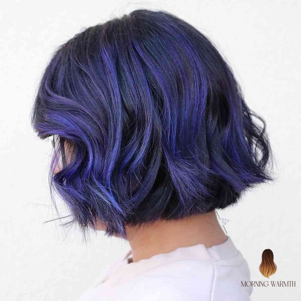 Short Black Bob with Indigo Highlights