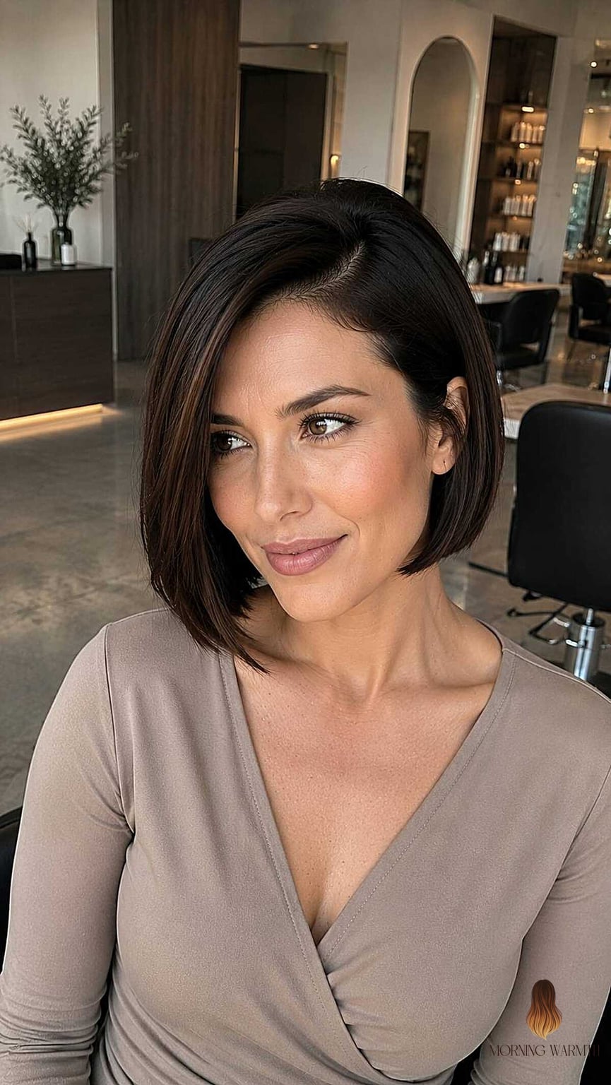 22 Black Hair Balayage Ideas Worth Bookmarking Right Now 12 The Sleek Espresso Bob with a Precise Part