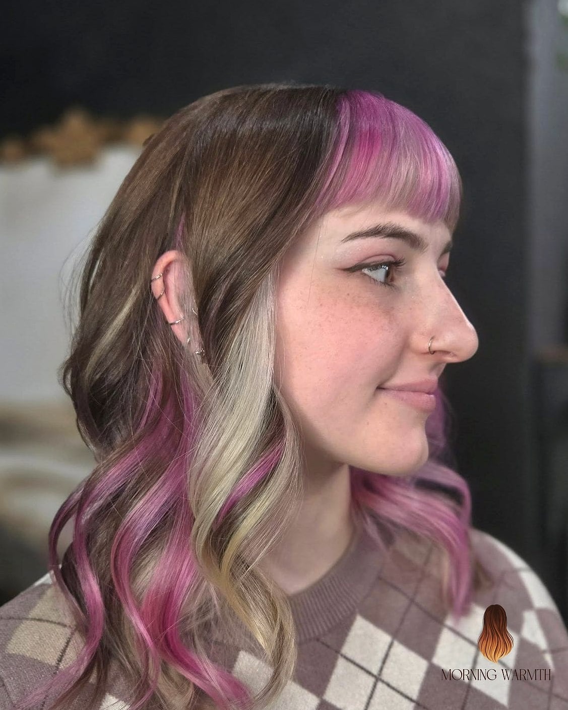 Soft Pastel Pink and Ash Blonde Striped Layers