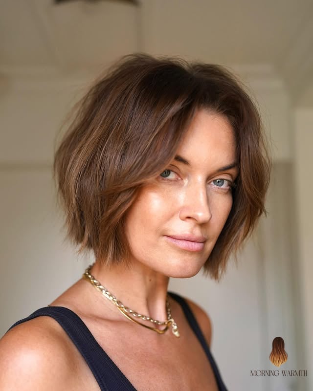Textured Brown Bob with Subtle Layers