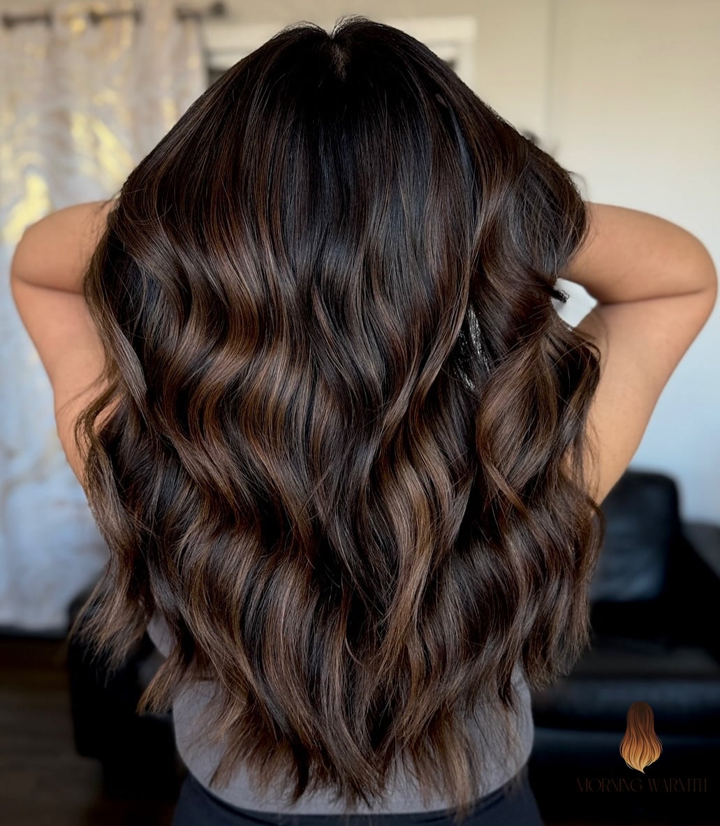 Textured Long Brown Hair with Rich Caramel Highlights