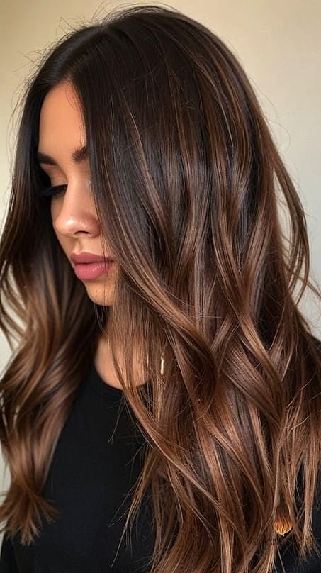 Warm Brunette Balayage for Fine Hair