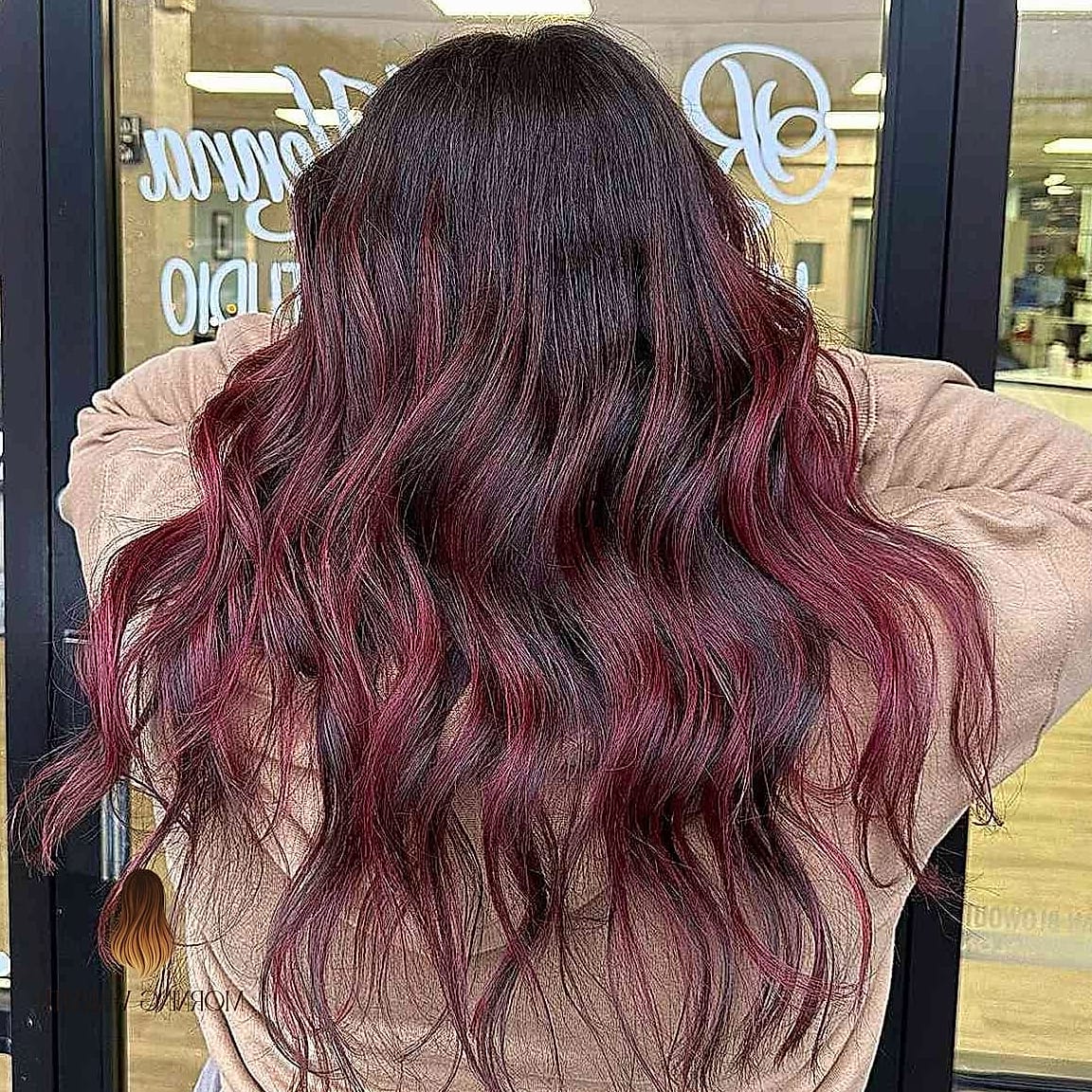 25 Cherry Cola Hair Color Ideas That Are Going Viral on Pinterest Right Now 12 Wavy Black Hair with Cherry Highlights