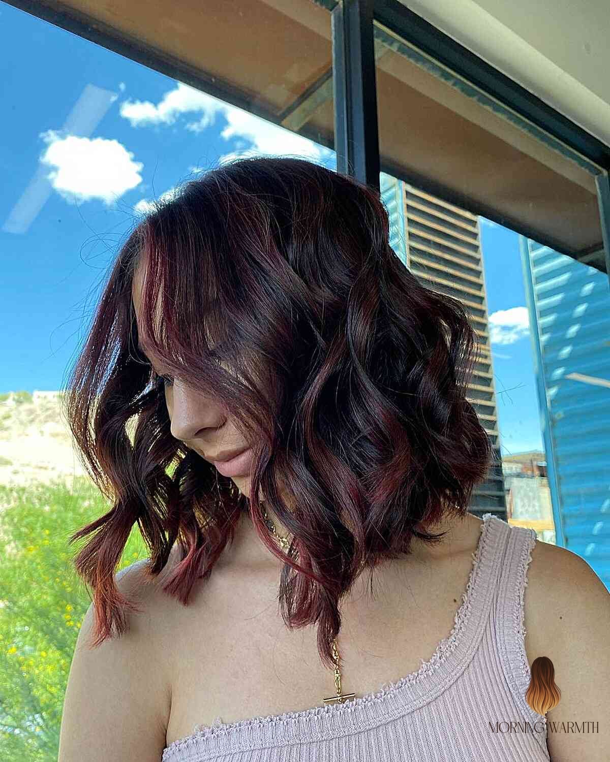 22 Burgundy Hair Color Ideas Worth Bookmarking Right Now 9 Wavy Lob with Subtle Burgundy Highlights