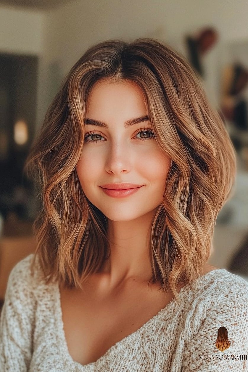 Wavy Lob with Bangs